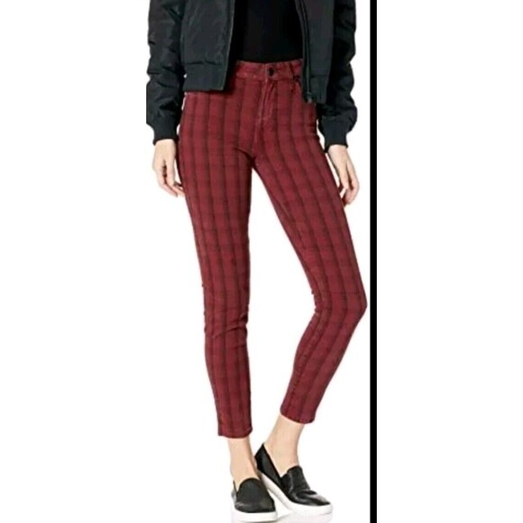 NWT PAIGE Sz 25 Hoxton Tartan Plaid High Waist Ankle Skinny Pant Stretch Red/Blk - Picture 15 of 16